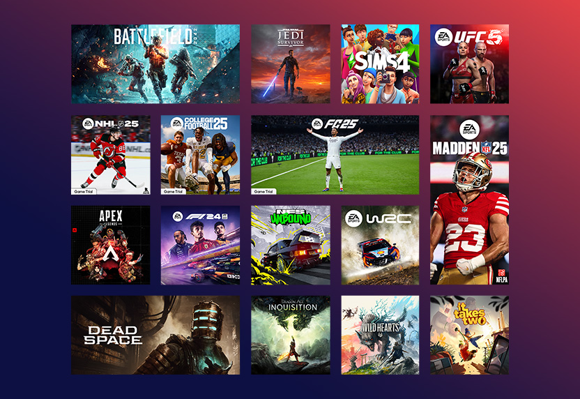 A collection of games published by EA, including EA SPORTS FC™ 25, Madden NFL 25, and more
