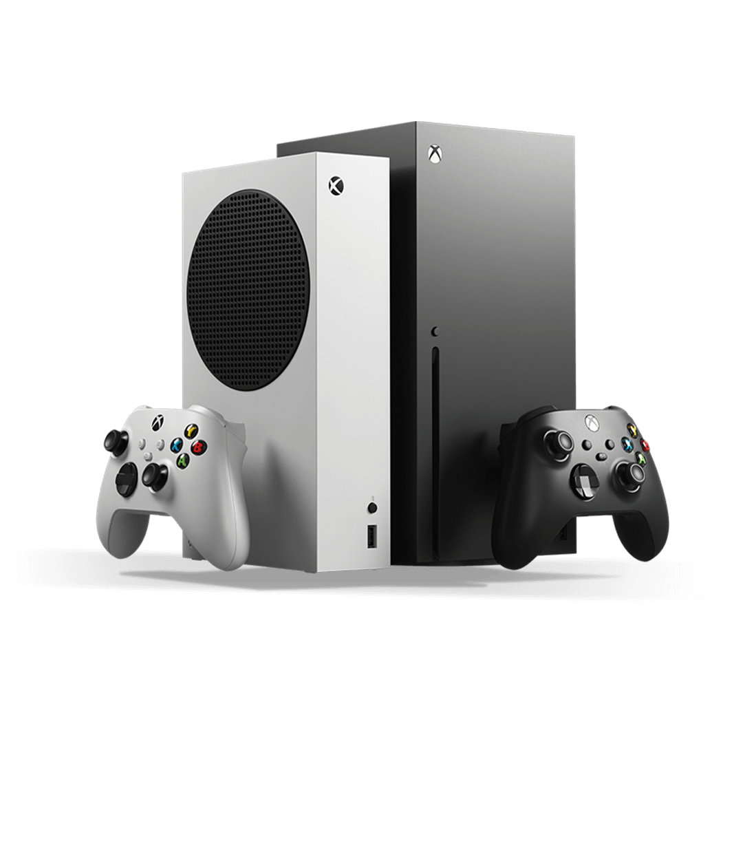 front view of 2 Xbox Series X|S console devices