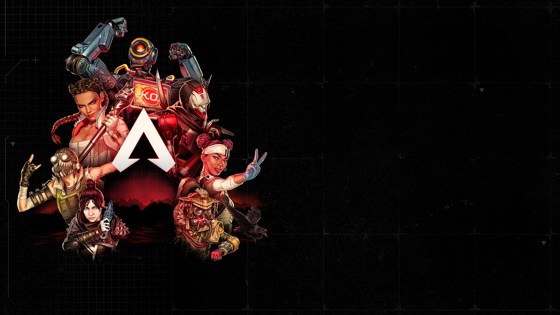 Eine Collage von Apex Legends-Charakteren umgibt das ikonische Apex Legends-Logo.
