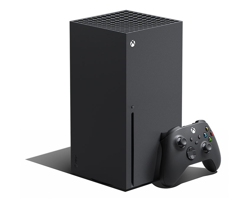 Left angle of the Xbox Series X with an Xbox wireless controller