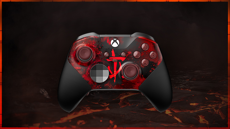 Front view of the Xbox Elite Wireless Controller Series 2 – DOOM: The Dark Ages Limited Edition controller