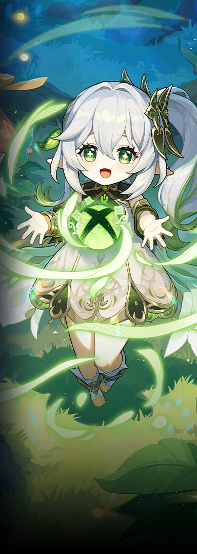 Ein Genshin Impact-Charakter hält ein Xbox-Logo, das aus grüner Magie besteht. 